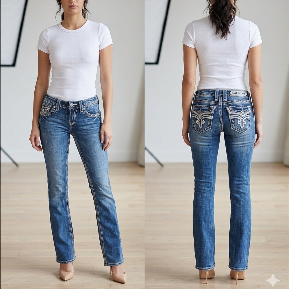 Women’s Rock Revival Buckle Exclusive Fleur De Lis Bootcut Jeans - Size 26 - Picture 2 of 12